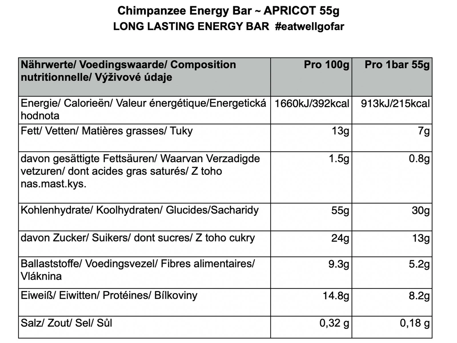 Chimpanzee Nutrition CHIMPANZEE Barre énergétique Abricot - 65g – Image 2